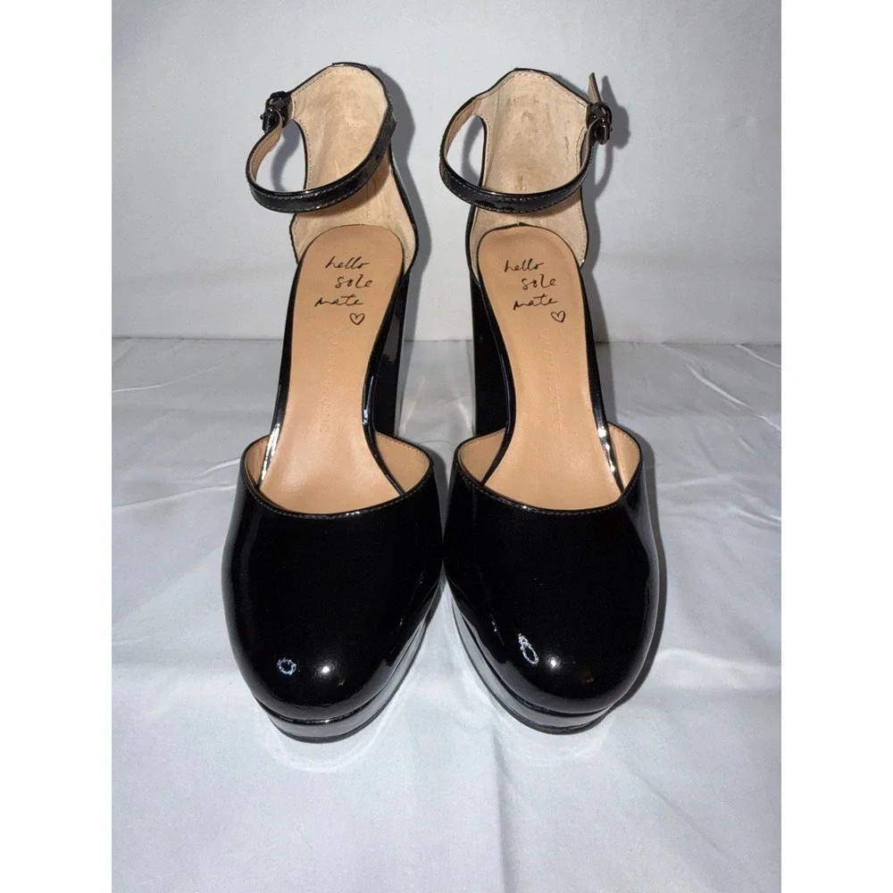 Banana Republic Women's 6 Black Patent Platform Block Heels Ankle Strap